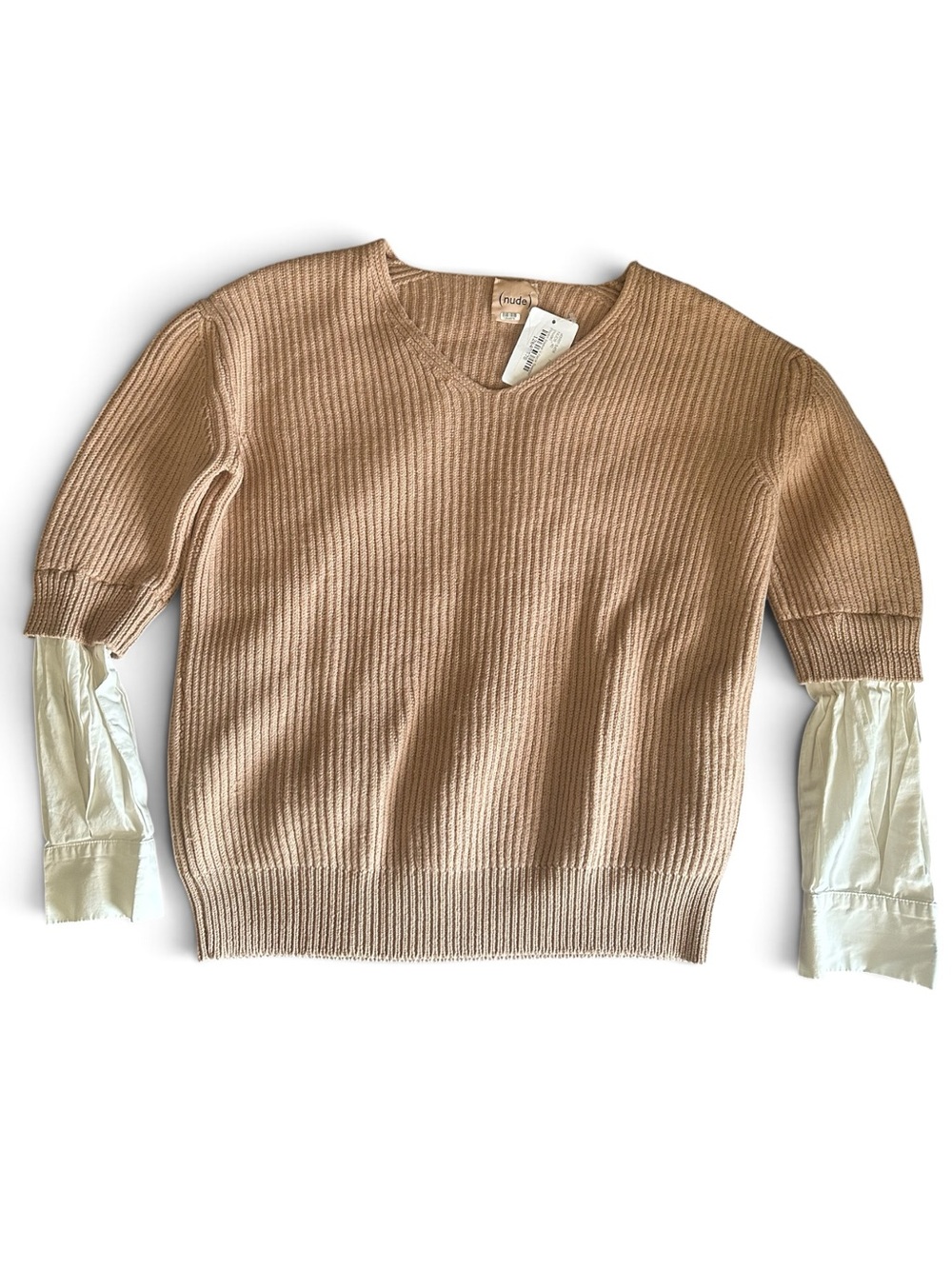 NWT NUDE Ribbed V-Neck Sweater in Tan XS